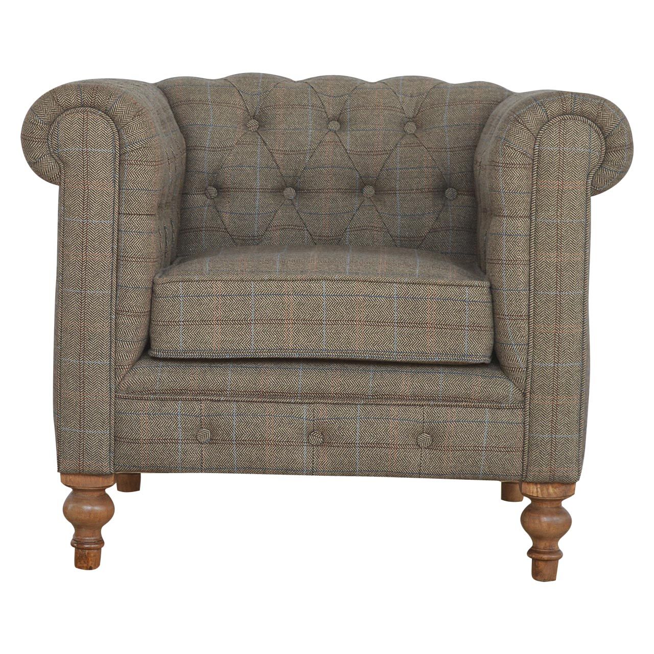 Multi Tweed Upholstered Armchair With Oak Legs